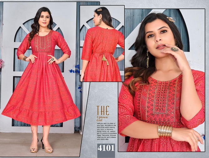 Golden Beautiful Look Vol 1 Anarkali Kurtis Catalog
